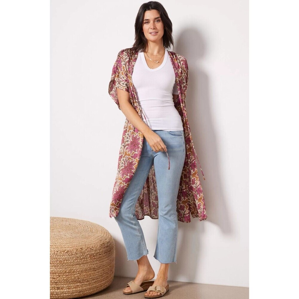 Evereve NEW Toni Floral Satin Wrap Duster Top Women's Size XS / Small Boho